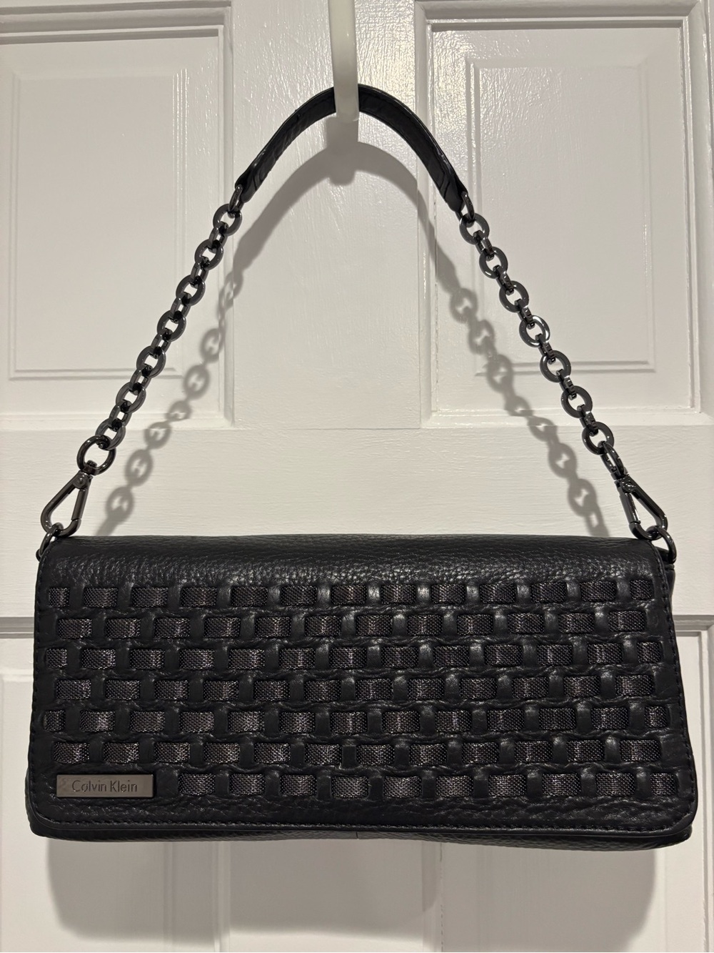 Calvin Klein Black Leather Bag with detachable Chain Strap
